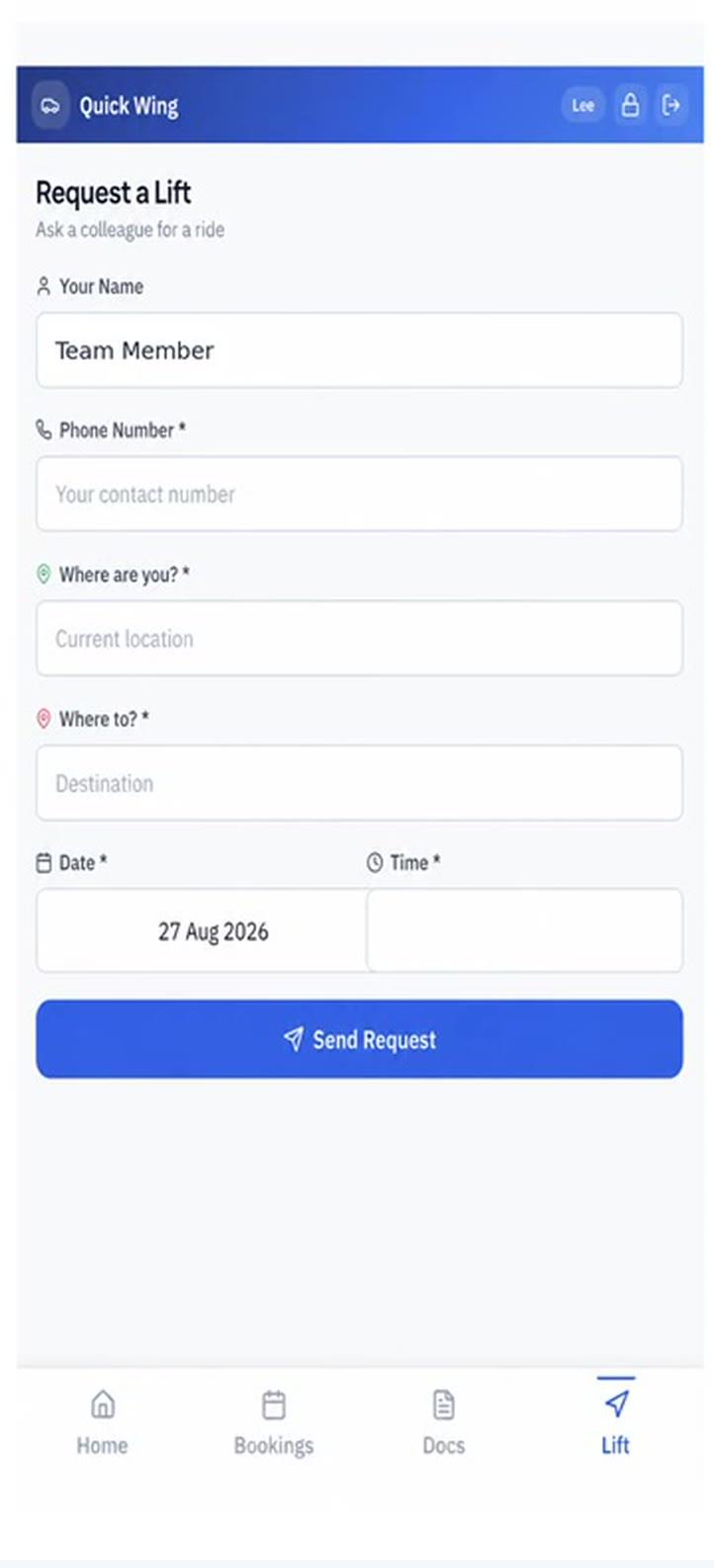 Request a Lift form on mobile